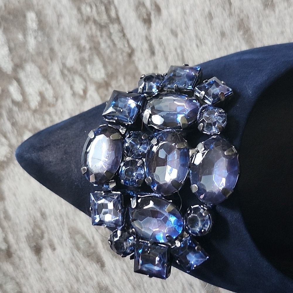 Schutz Navy Blue 100% Leather & Jewel Embellishment Flats Sz38 - Picture 2 of 8
